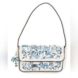 💙🔹️Made In India 🔹️Chic Floral Toile Embroidered Shoulder Bag - Blue/ White
